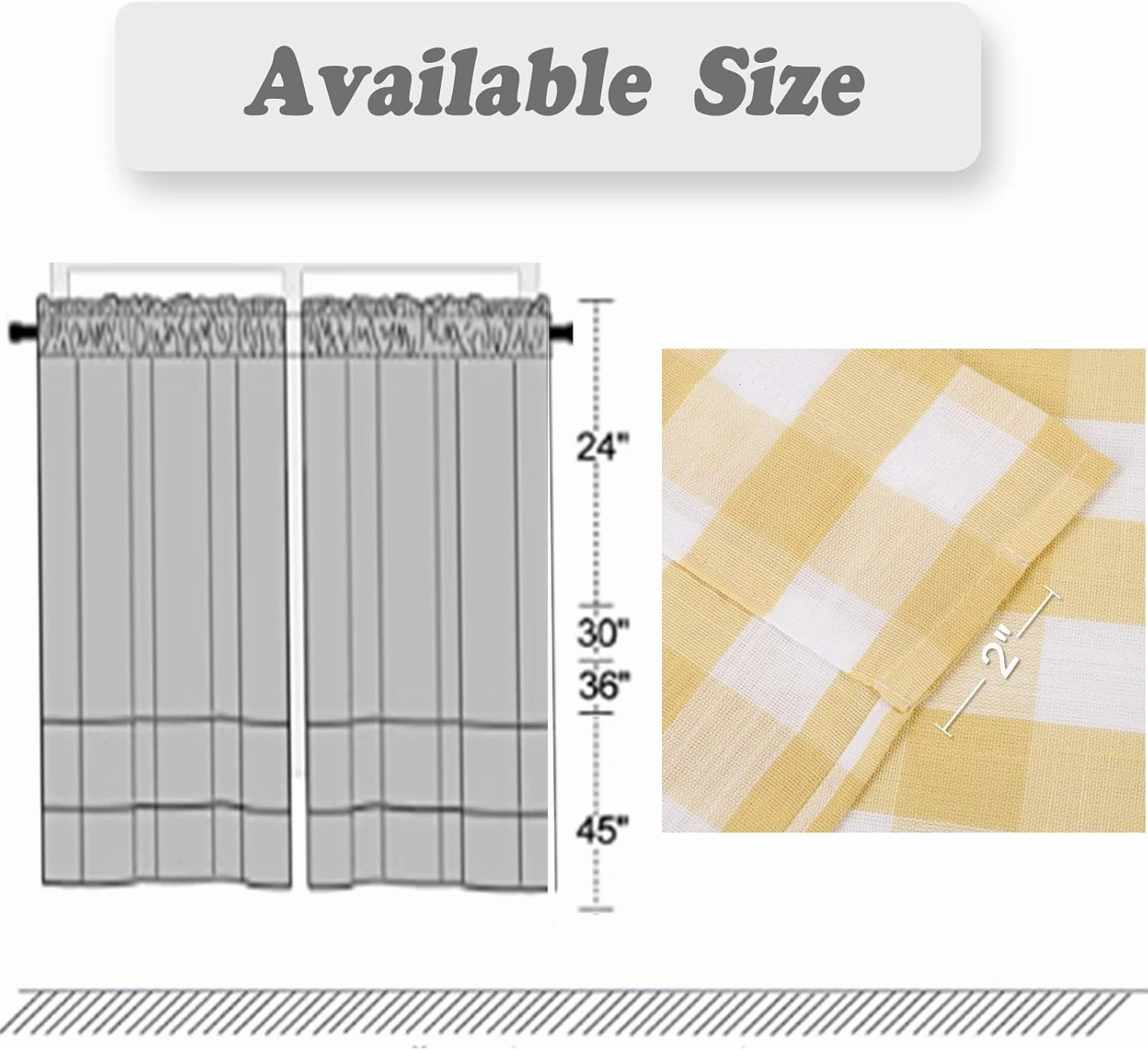 Amzdecor Buffalo Check Tier Curtains for Kitchen, Thick Yarn Dyed Buffalo Plaid Gingham Rod Pocket Farmhouse Cafe Bathroom Curtains, Short Kitchen Window Curtains,28" W x 24" L, Yellow/White, Set of 2