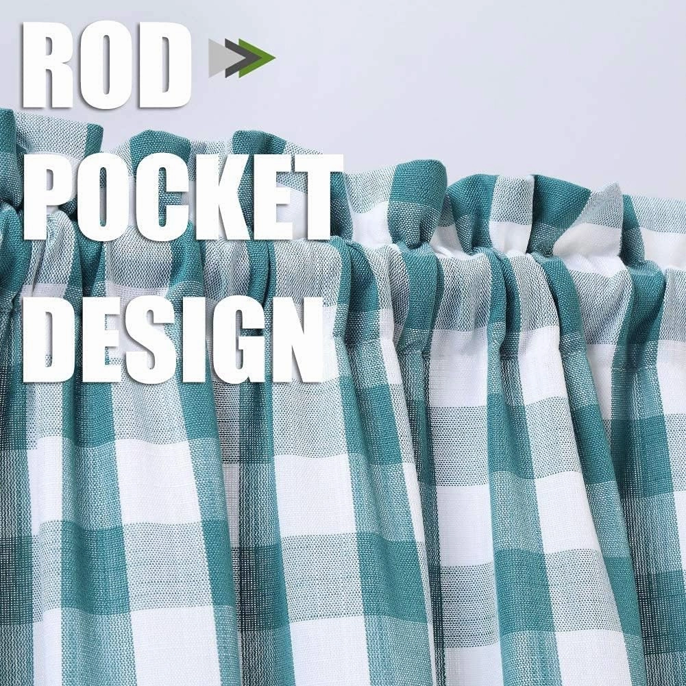Amzdecor Buffalo Check Tier Curtains for Kitchen, Thick Yarn Dyed Buffalo Plaid Gingham Rod Pocket Farmhouse Cafe Bathroom Drapes, Short Kitchen Window Curtains, 28" W x 24" L, Teal/White, Set of 2