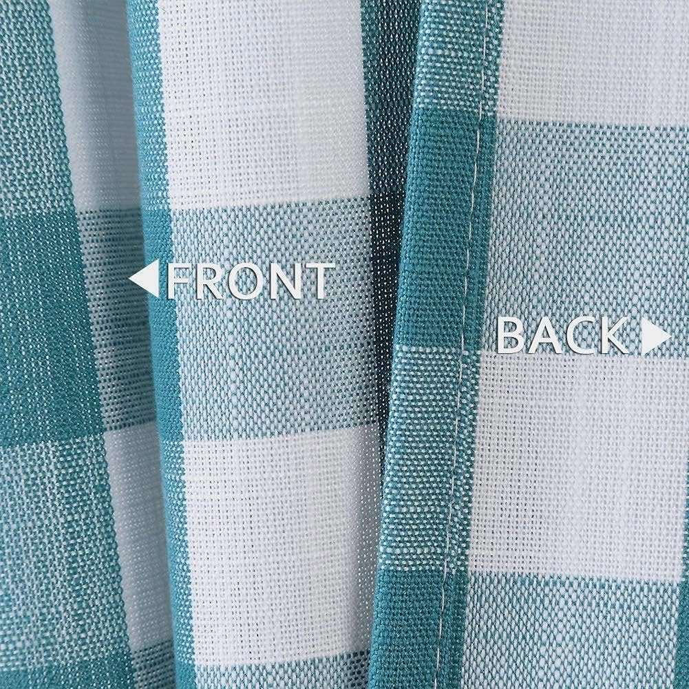 Amzdecor Buffalo Check Tier Curtains for Kitchen, Thick Yarn Dyed Buffalo Plaid Gingham Rod Pocket Farmhouse Cafe Bathroom Drapes, Short Kitchen Window Curtains, 28" W x 24" L, Teal/White, Set of 2