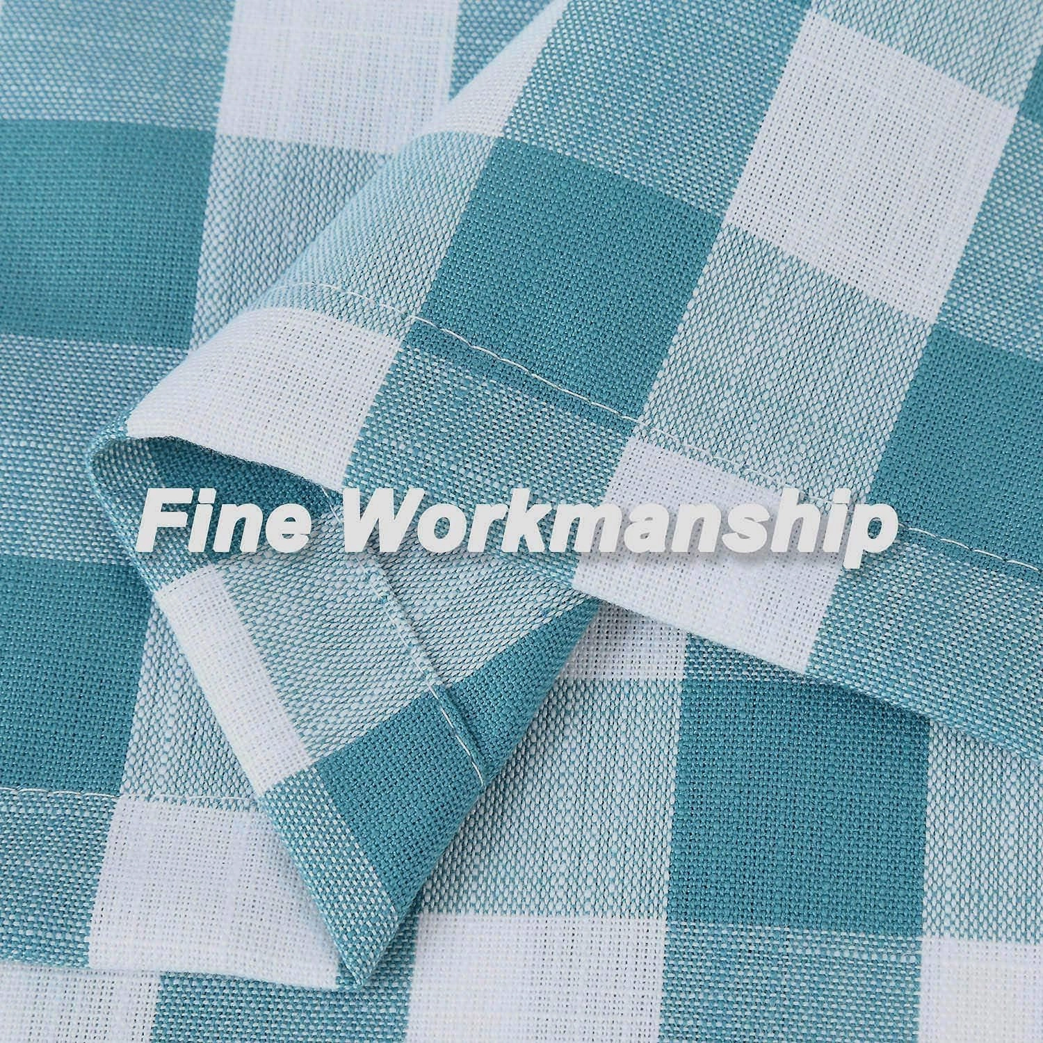 Amzdecor Buffalo Check Tier Curtains for Kitchen, Thick Yarn Dyed Buffalo Plaid Gingham Rod Pocket Farmhouse Cafe Bathroom Drapes, Short Kitchen Window Curtains, 28" W x 24" L, Teal/White, Set of 2