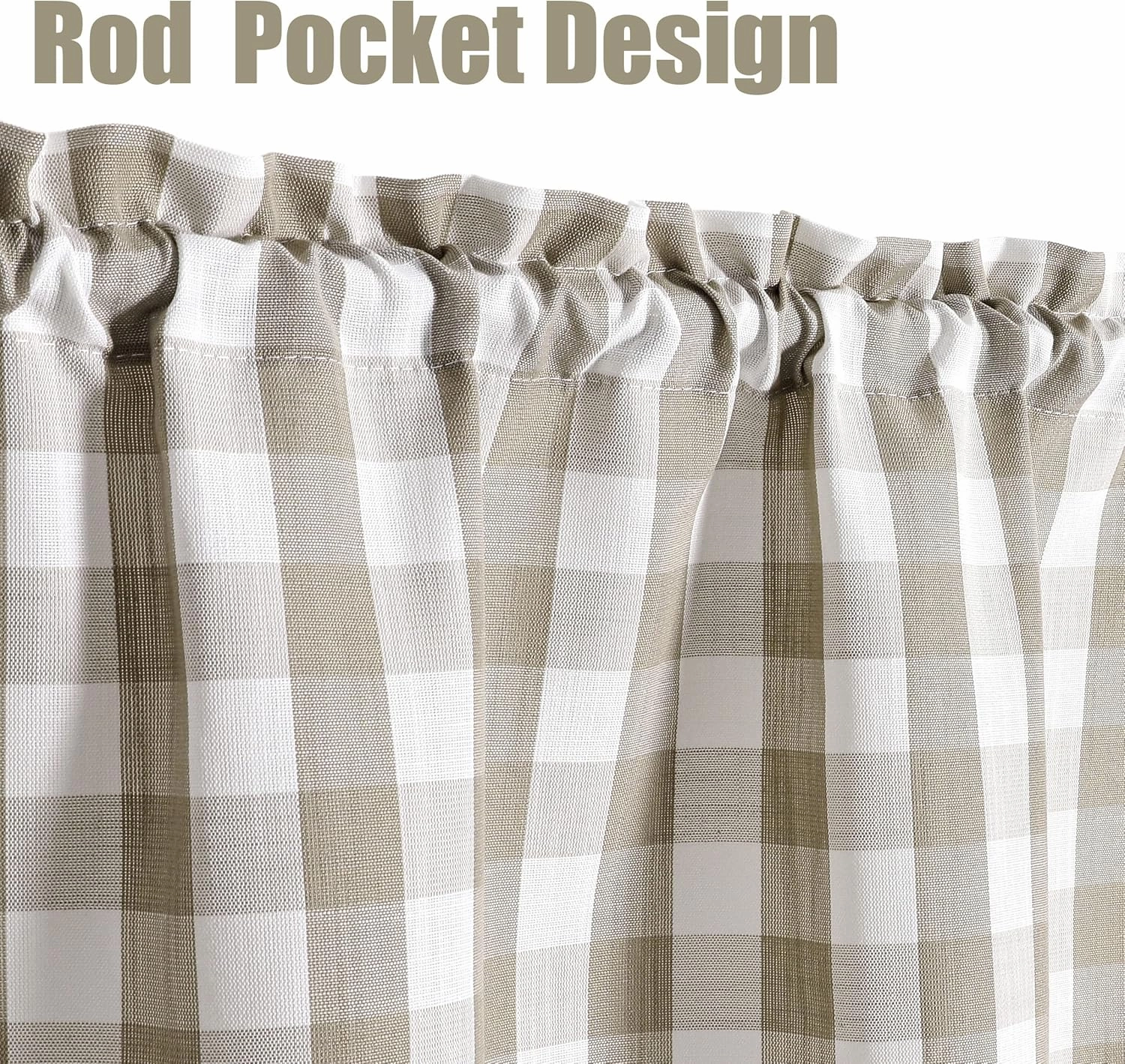 Amzdecor Linen Buffalo Check Tier Curtains for Kitchen, Thick Yarn Dyed Buffalo Plaid Gingham Rod Pocket Cafe Bathroom Curtain, Short Kitchen Window Curtain Sets, 28" W x 24" L, Linen/White, Set of 2