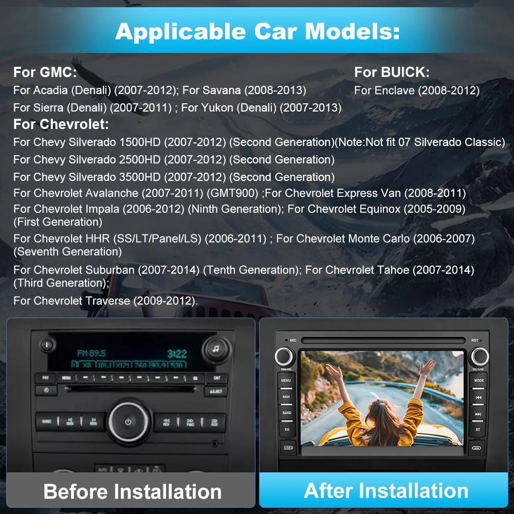 Android 13 Car Radio Stereo for GMC Sierra Yukon Chevrolet Buick Chevy Silverado Radio,7 Inch Touch Screen Navigation Stereo with Bluetooth WiFi SWC Support Apple CarPlay Android Auto