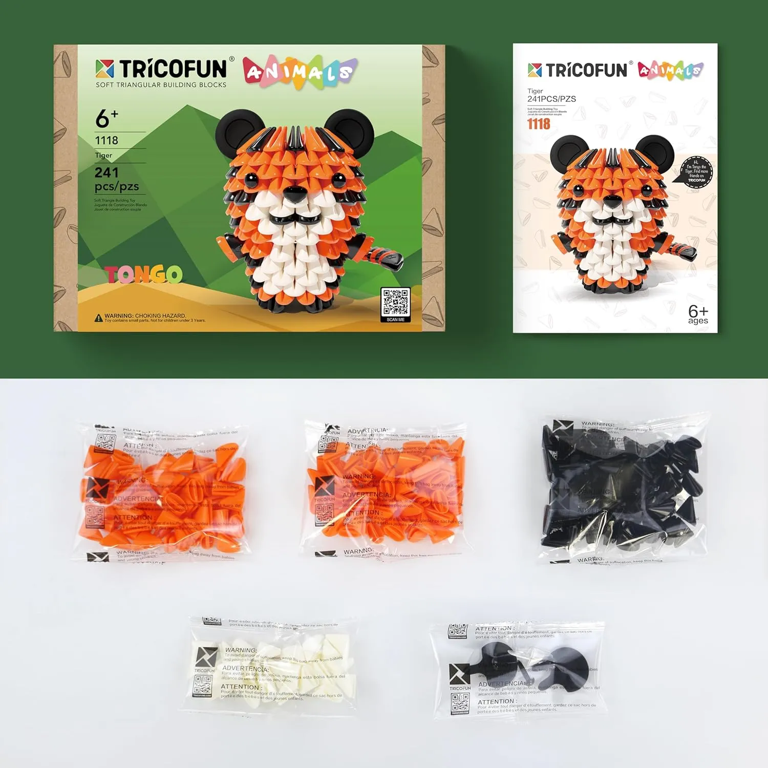 Animals 3D Soft Building Blocks - Cute Animal Kit, Pressure-Relief, STEM Educational Toys, Enhance Hands-On Skills Interlocking Building Blocks (1118-TIGER)