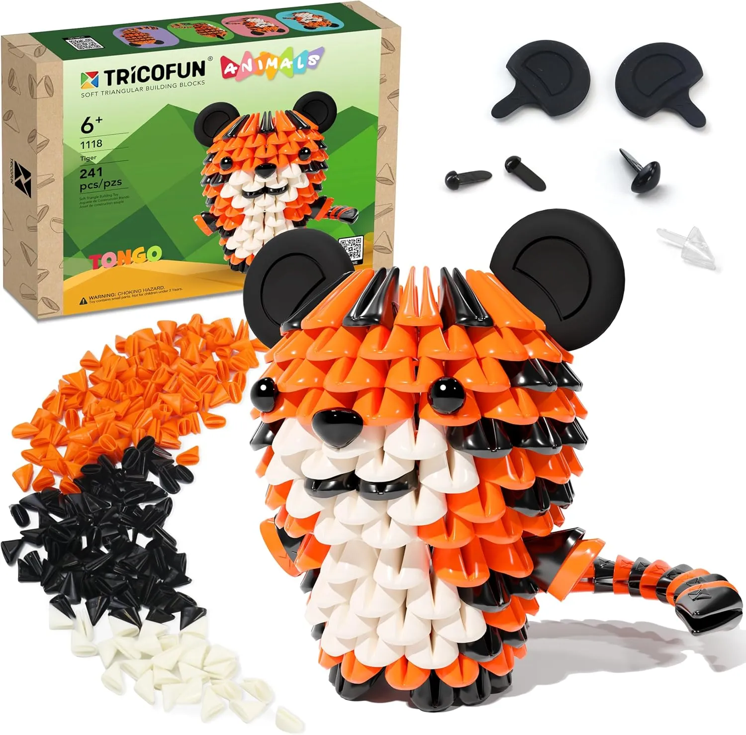 Animals 3D Soft Building Blocks - Cute Animal Kit, Pressure-Relief, STEM Educational Toys, Enhance Hands-On Skills Interlocking Building Blocks (1118-TIGER)