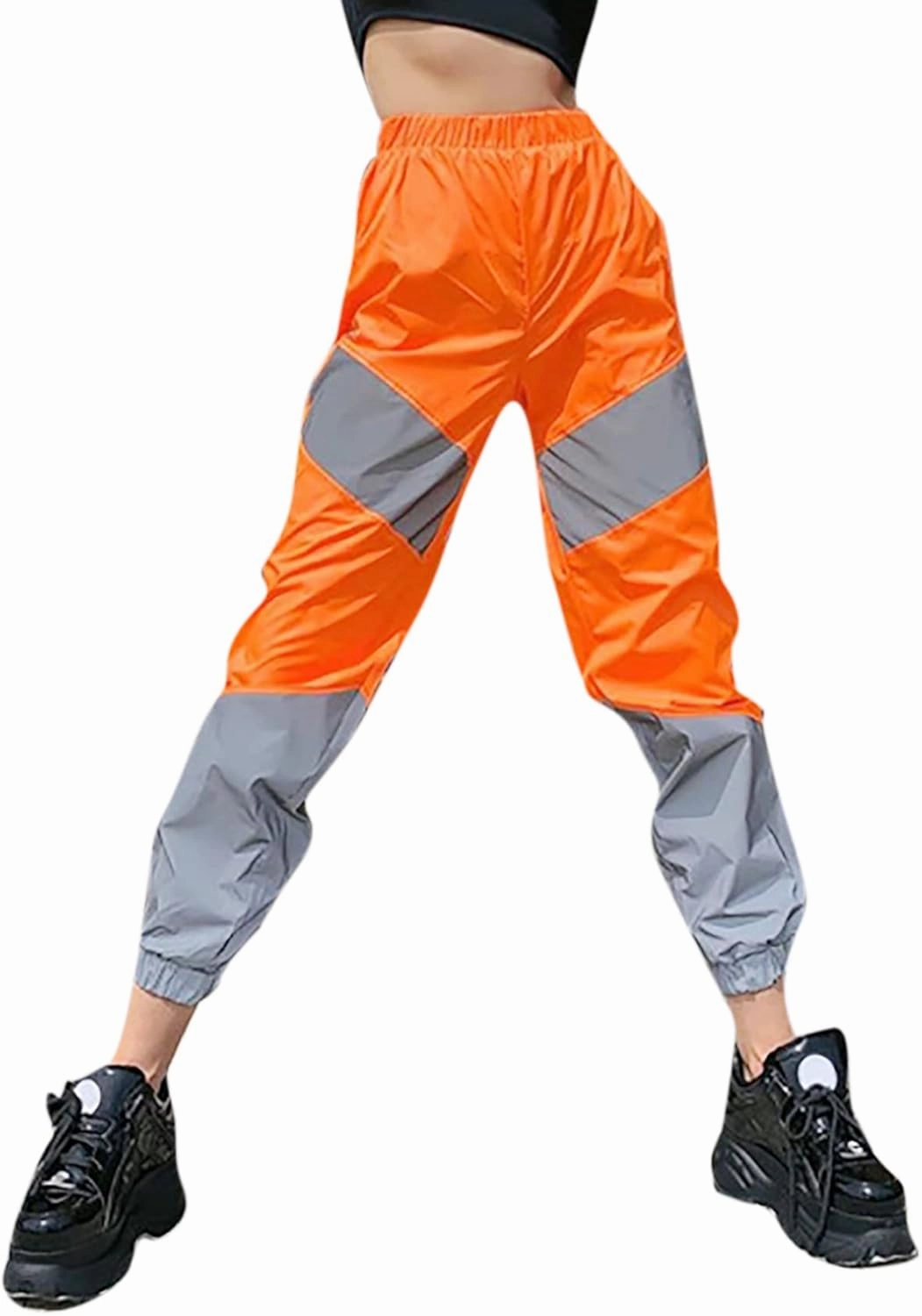 ANKOMINA Women's Rave Reflective Pants with Pocket Sport Joggers Pants Track Trouser Sweatpants Party Festival Club Outfit