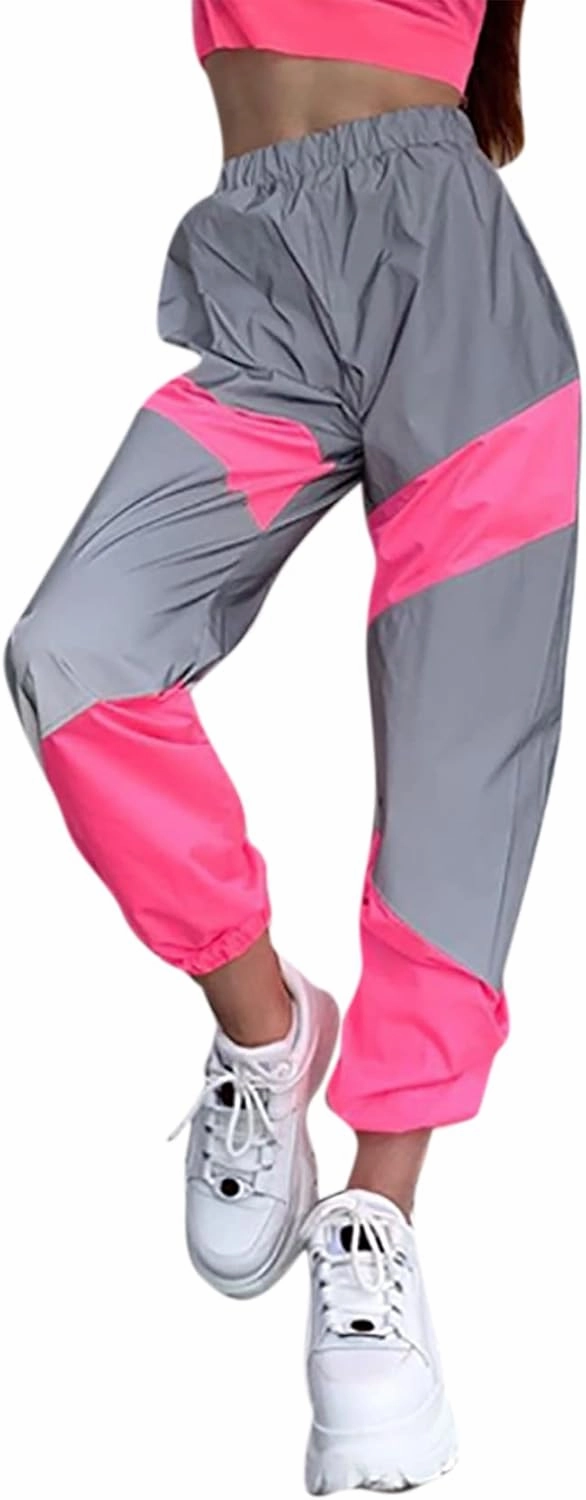 ANKOMINA Women's Rave Reflective Pants with Pocket Sport Joggers Pants Track Trouser Sweatpants Party Festival Club Outfit