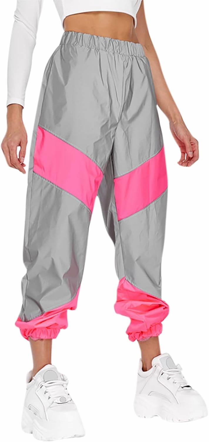ANKOMINA Women's Rave Reflective Pants with Pocket Sport Joggers Pants Track Trouser Sweatpants Party Festival Club Outfit