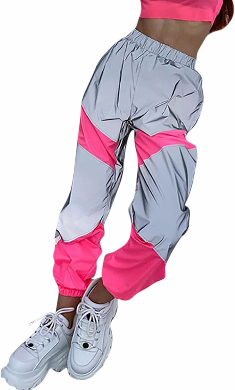 ANKOMINA Women's Rave Reflective Pants with Pocket Sport Joggers Pants Track Trouser Sweatpants Party Festival Club Outfit