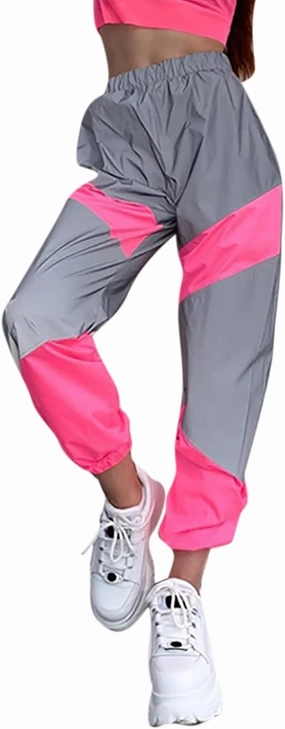 ANKOMINA Women's Rave Reflective Pants with Pocket Sport Joggers Pants Track Trouser Sweatpants Party Festival Club Outfit