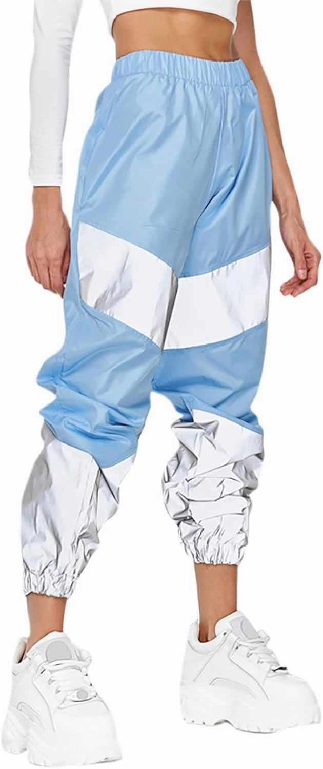 ANKOMINA Women's Rave Reflective Pants with Pocket Sport Joggers Pants Track Trouser Sweatpants Party Festival Club Outfit