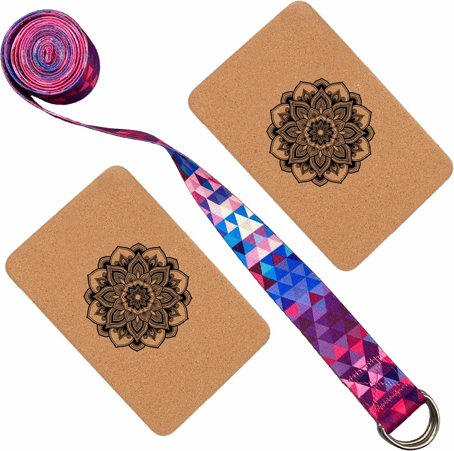 Aozora Cork Yoga Block Sustainable & Eco Friendly 2 Pack and Yoga Strap Set Made of The Finest Natural Cork for Better Support, Balance & Comfort