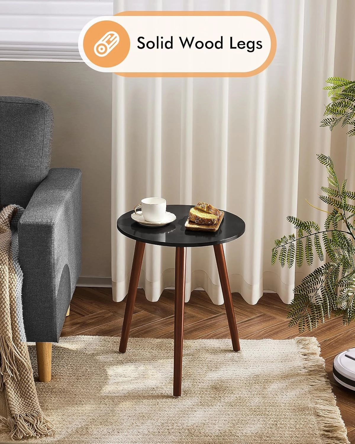 Apicizon Brown Side Table for Bedroom, End Table Bedside Table Nightstand Coffee Table with Brown Wood Legs for Living Room, 16.5 x 20.5 Inches, Black & Brown