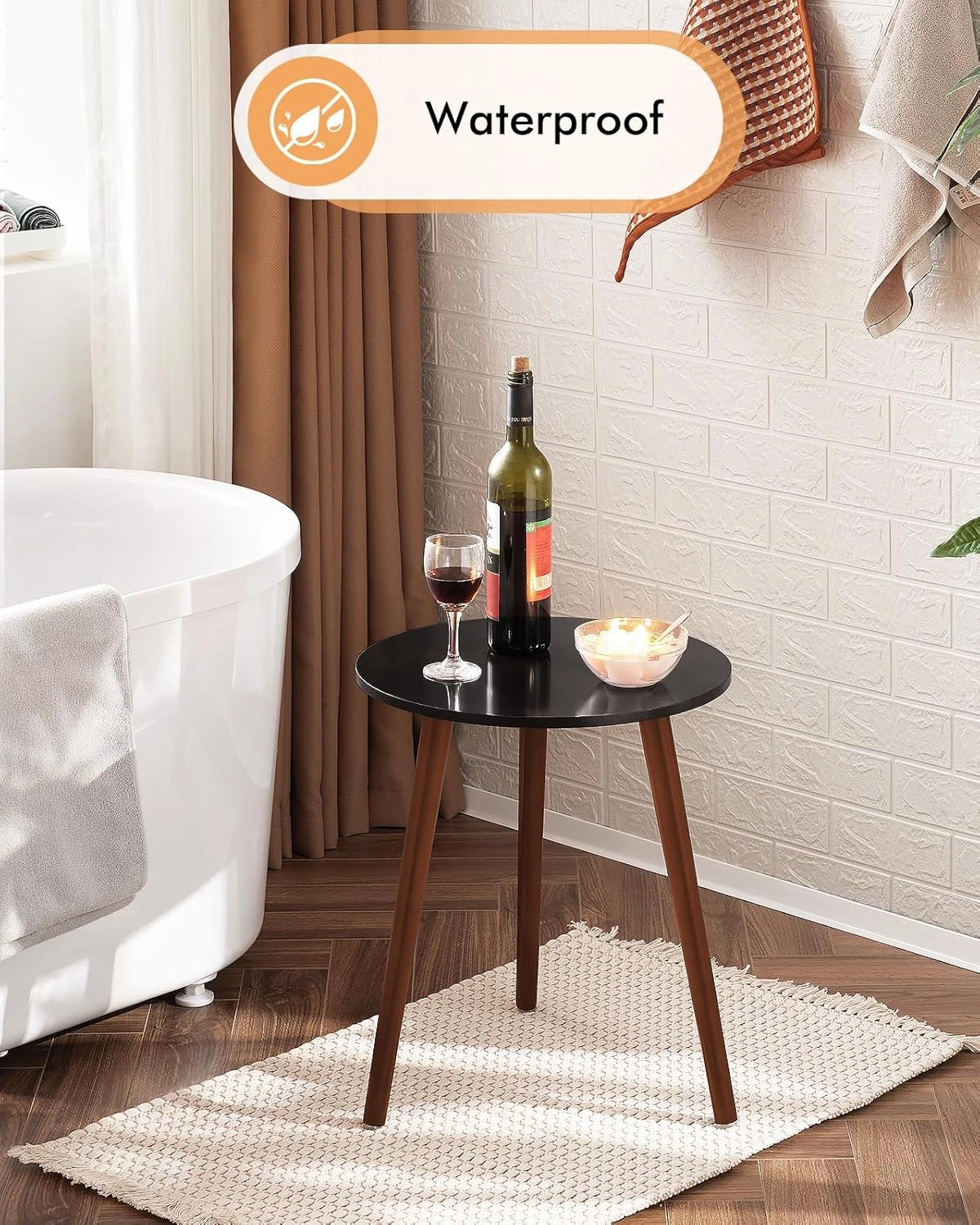 Apicizon Brown Side Table for Bedroom, End Table Bedside Table Nightstand Coffee Table with Brown Wood Legs for Living Room, 16.5 x 20.5 Inches, Black & Brown