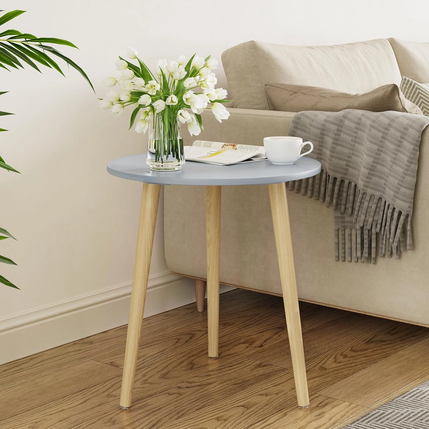 Apicizon Round Side Table, Blue Grey End Table for Small Spaces, Nursery Round Side Table Small Bedside Table Living Room, Bedroom, 16.5 x 20.5 Inches