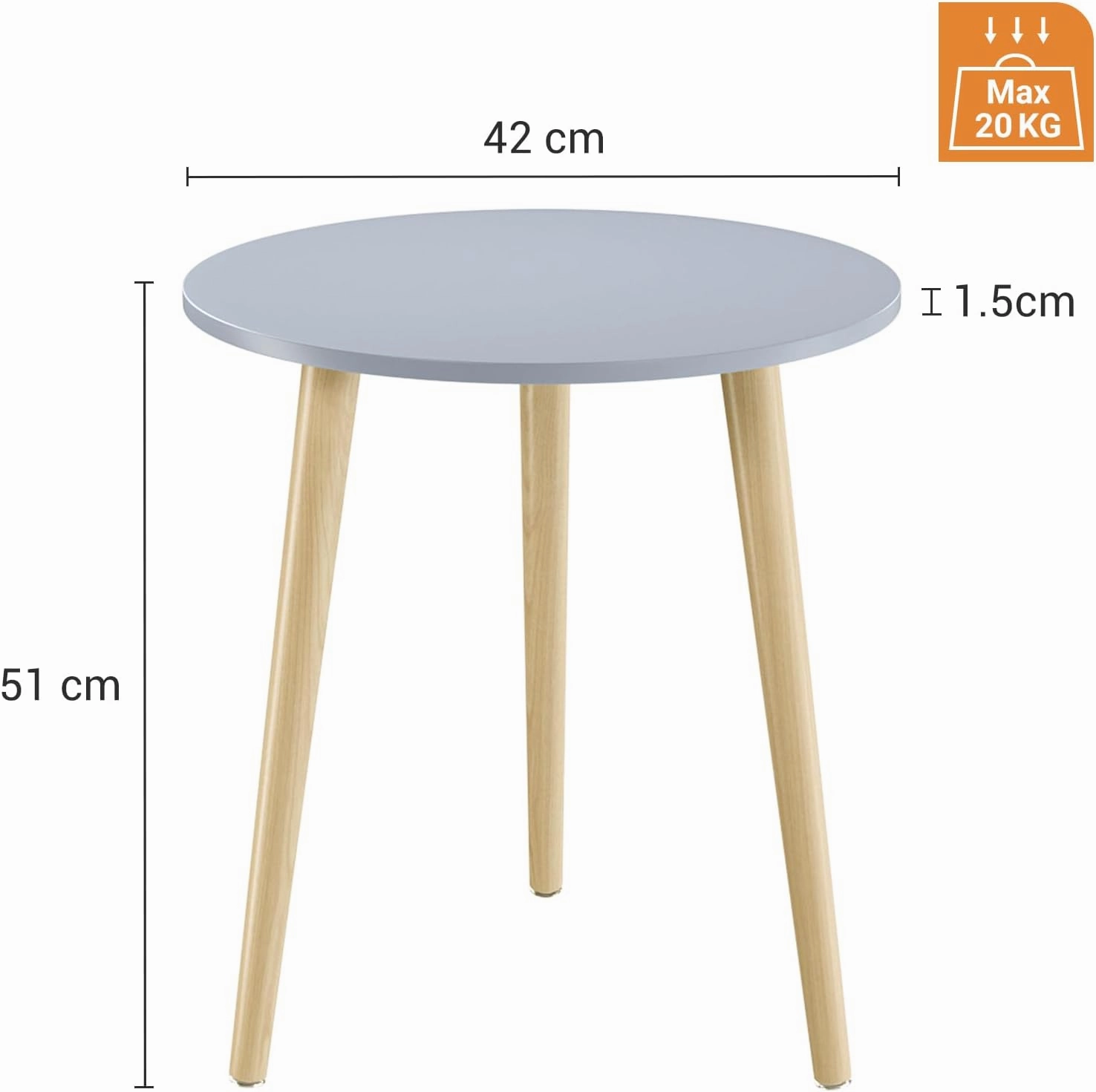 Apicizon Round Side Table, Blue Grey End Table for Small Spaces, Nursery Round Side Table Small Bedside Table Living Room, Bedroom, 16.5 x 20.5 Inches