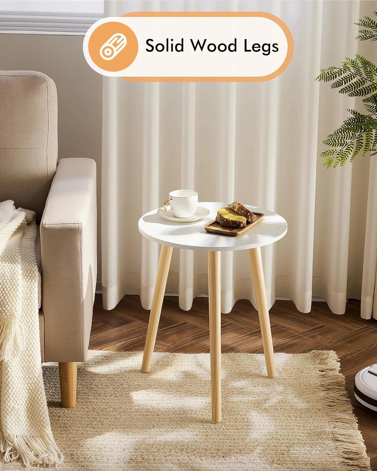 Apicizon Round Side Table, White Bedside Table Coffee End Table for Bedroom, Living Room, Small Spaces, Easy Assembly Nightstands with Natural Wood Legs, 16.5 x 20.5 Inches