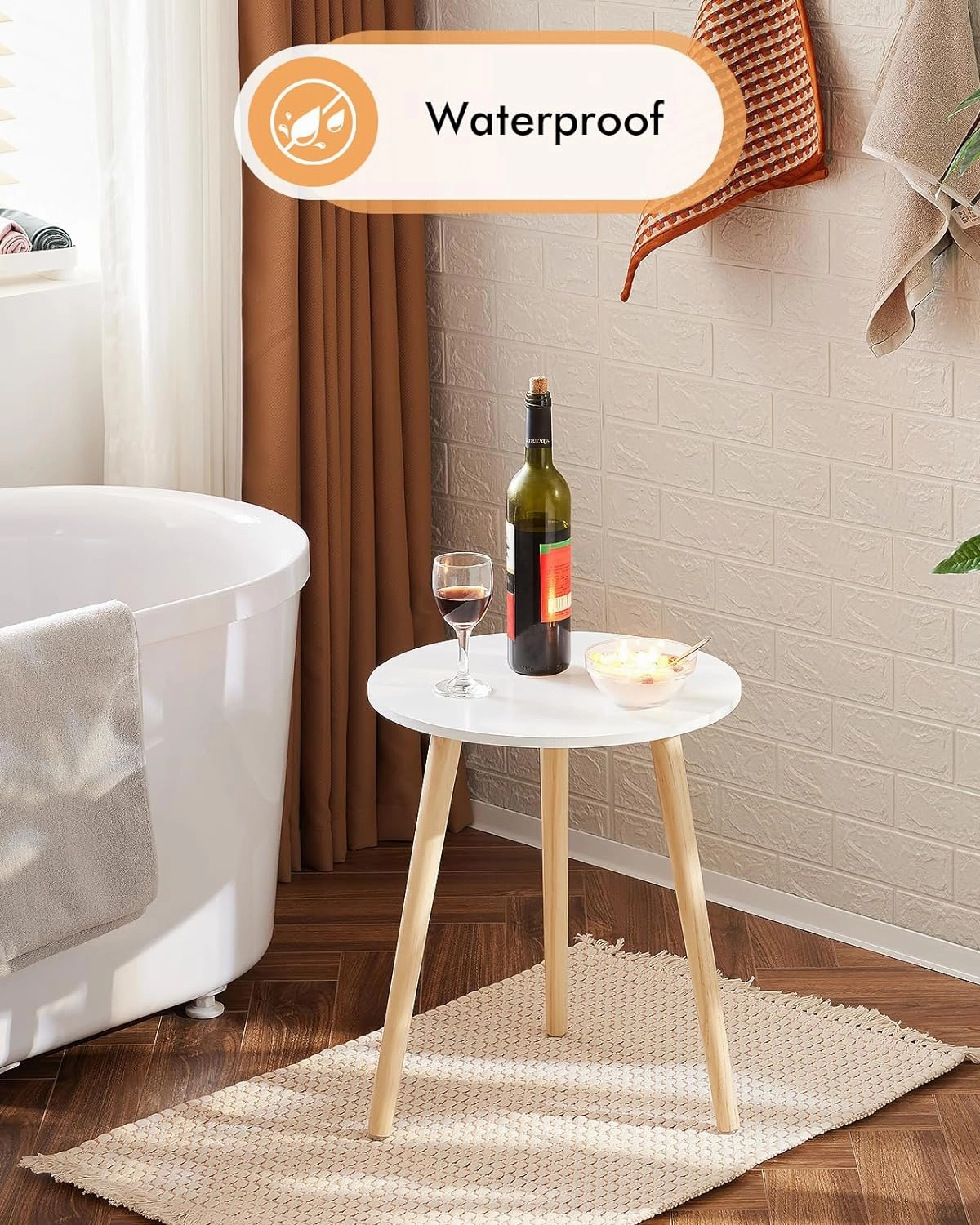 Apicizon Round Side Table, White Bedside Table Coffee End Table for Bedroom, Living Room, Small Spaces, Easy Assembly Nightstands with Natural Wood Legs, 16.5 x 20.5 Inches