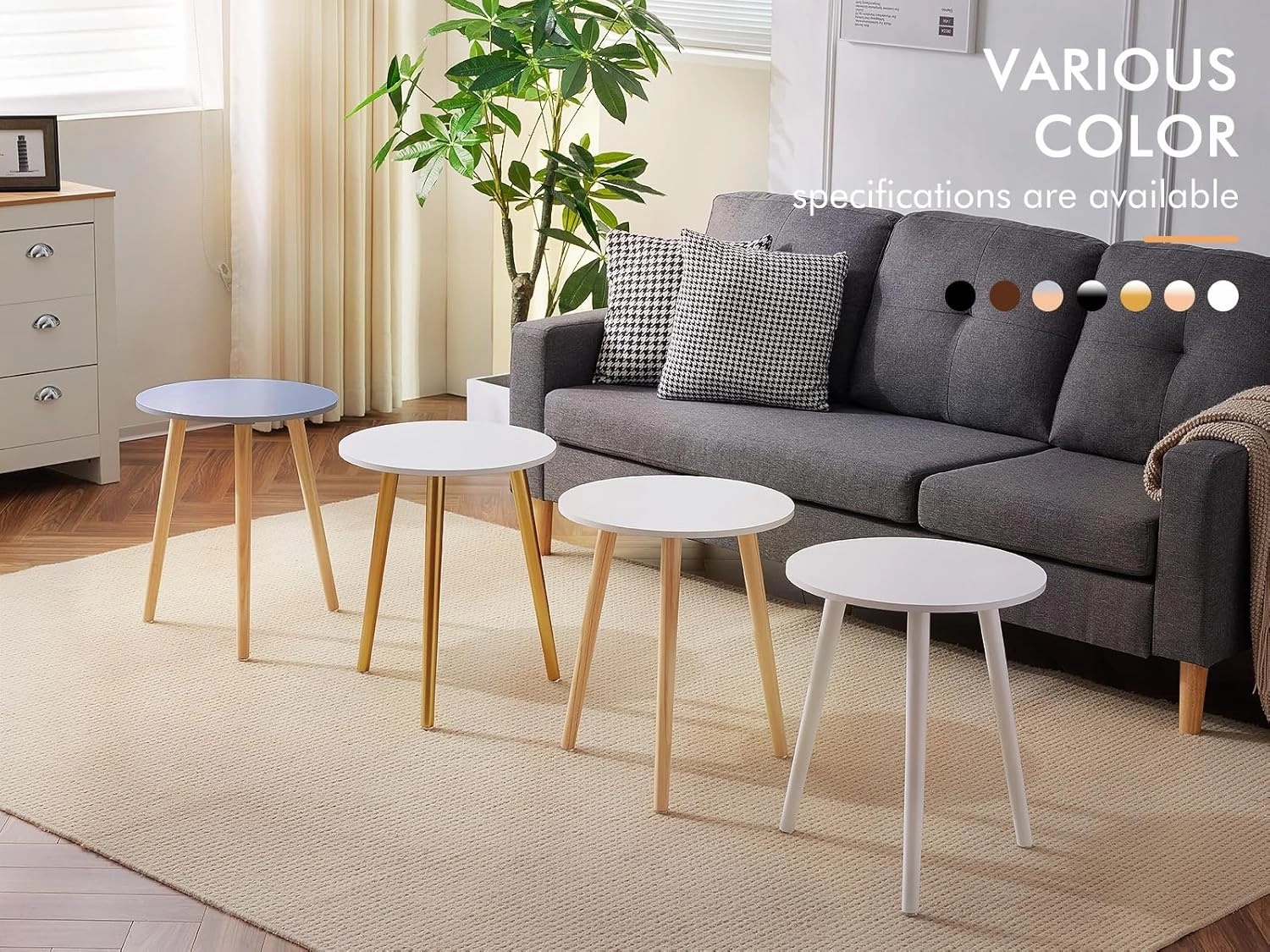 Apicizon Round Side Table, White Bedside Table Coffee End Table for Bedroom, Living Room, Small Spaces, Easy Assembly Nightstands with Natural Wood Legs, 16.5 x 20.5 Inches