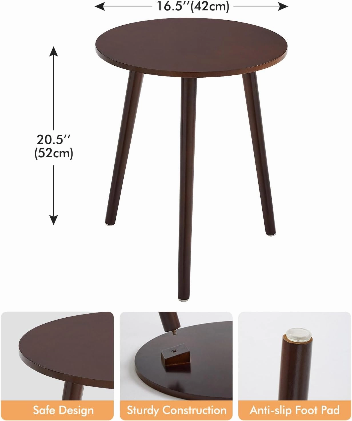 Apicizon Side Tables End Table Bedroom, Dark Brown Round Side Table Nightstand Bedside Table for Living Room, Nightstands Coffee Table with Brown Wood Legs