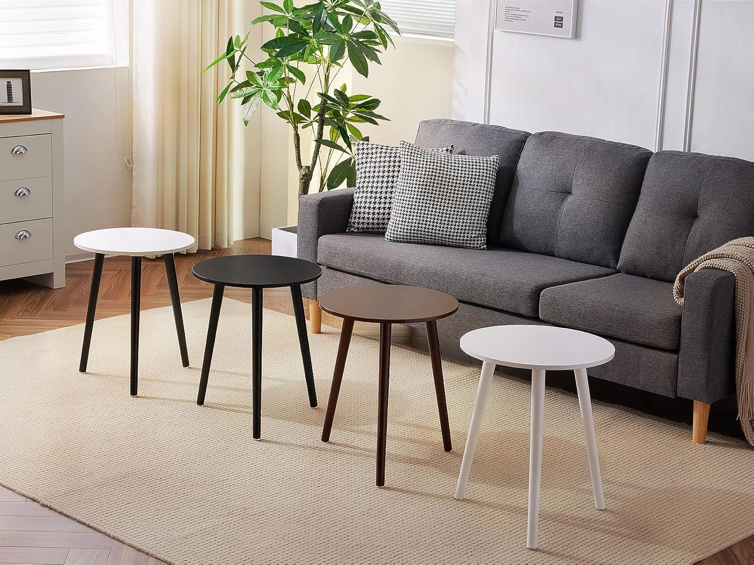 Apicizon Side Tables End Table Bedroom, Dark Brown Round Side Table Nightstand Bedside Table for Living Room, Nightstands Coffee Table with Brown Wood Legs