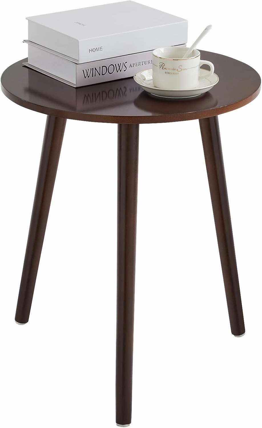 Apicizon Side Tables End Table Bedroom, Dark Brown Round Side Table Nightstand Bedside Table for Living Room, Nightstands Coffee Table with Brown Wood Legs