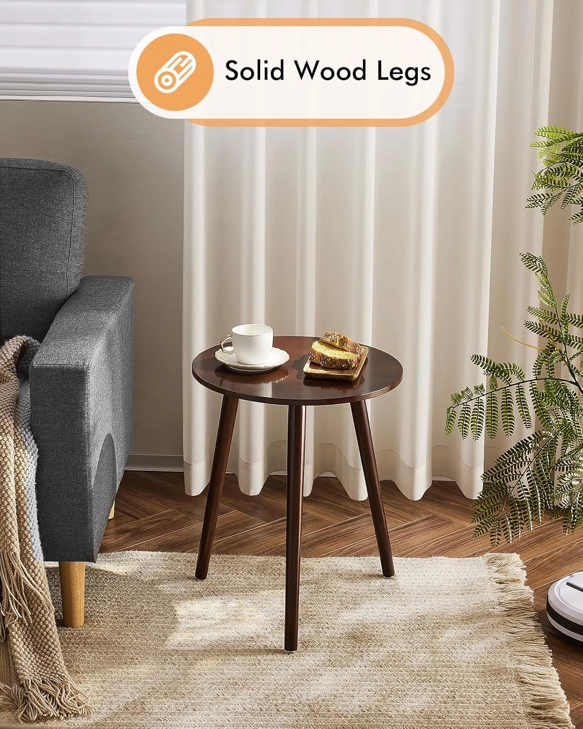 Apicizon Side Tables End Table Bedroom, Dark Brown Round Side Table Nightstand Bedside Table for Living Room, Nightstands Coffee Table with Brown Wood Legs