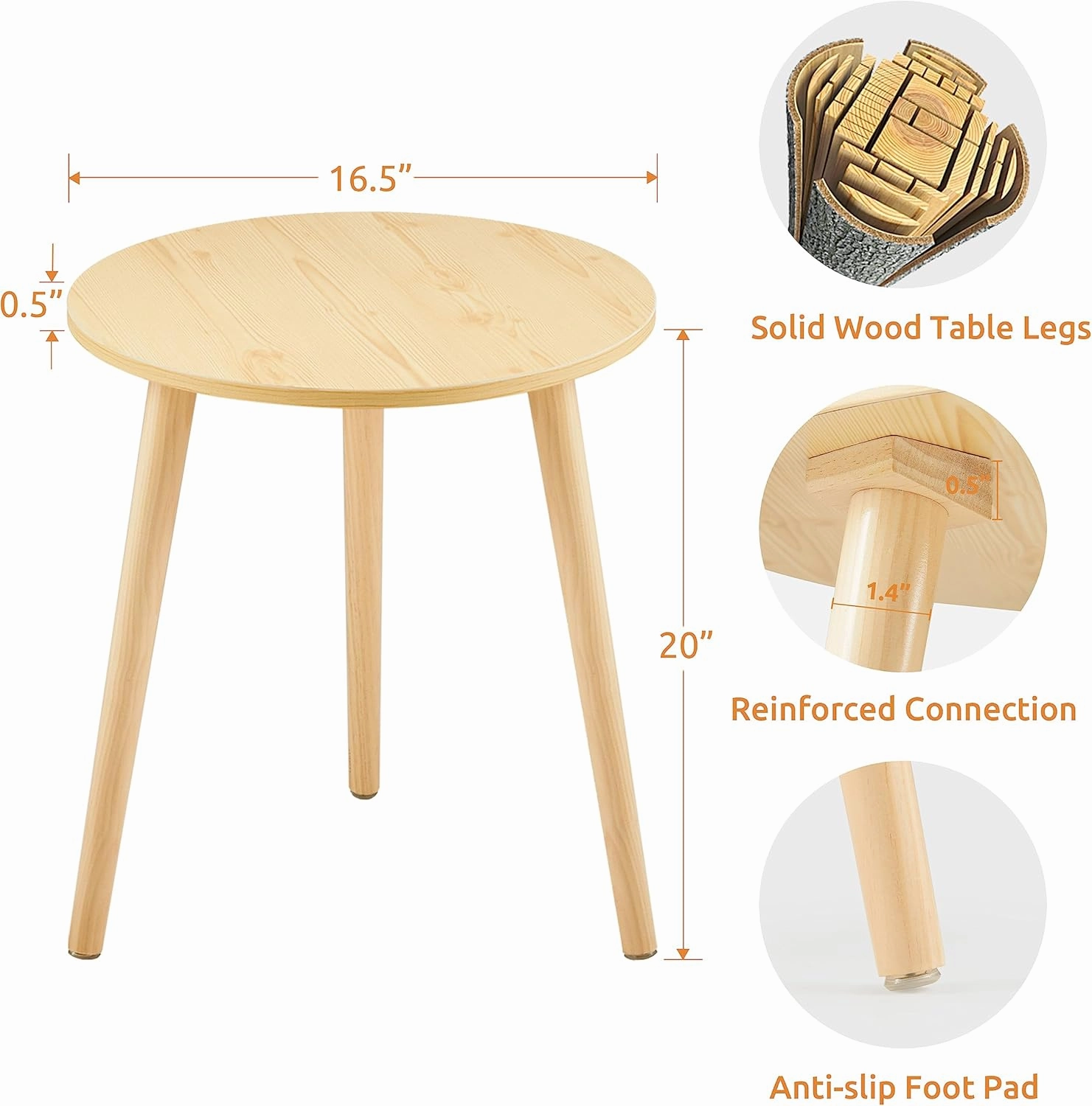 Apicizon Small Round Side Table, Modern Light Wood Side Table Bedside Nightstand End Table for Small Spaces, Bedroom, Living Room, 16.5 x 20 Inches, Natural
