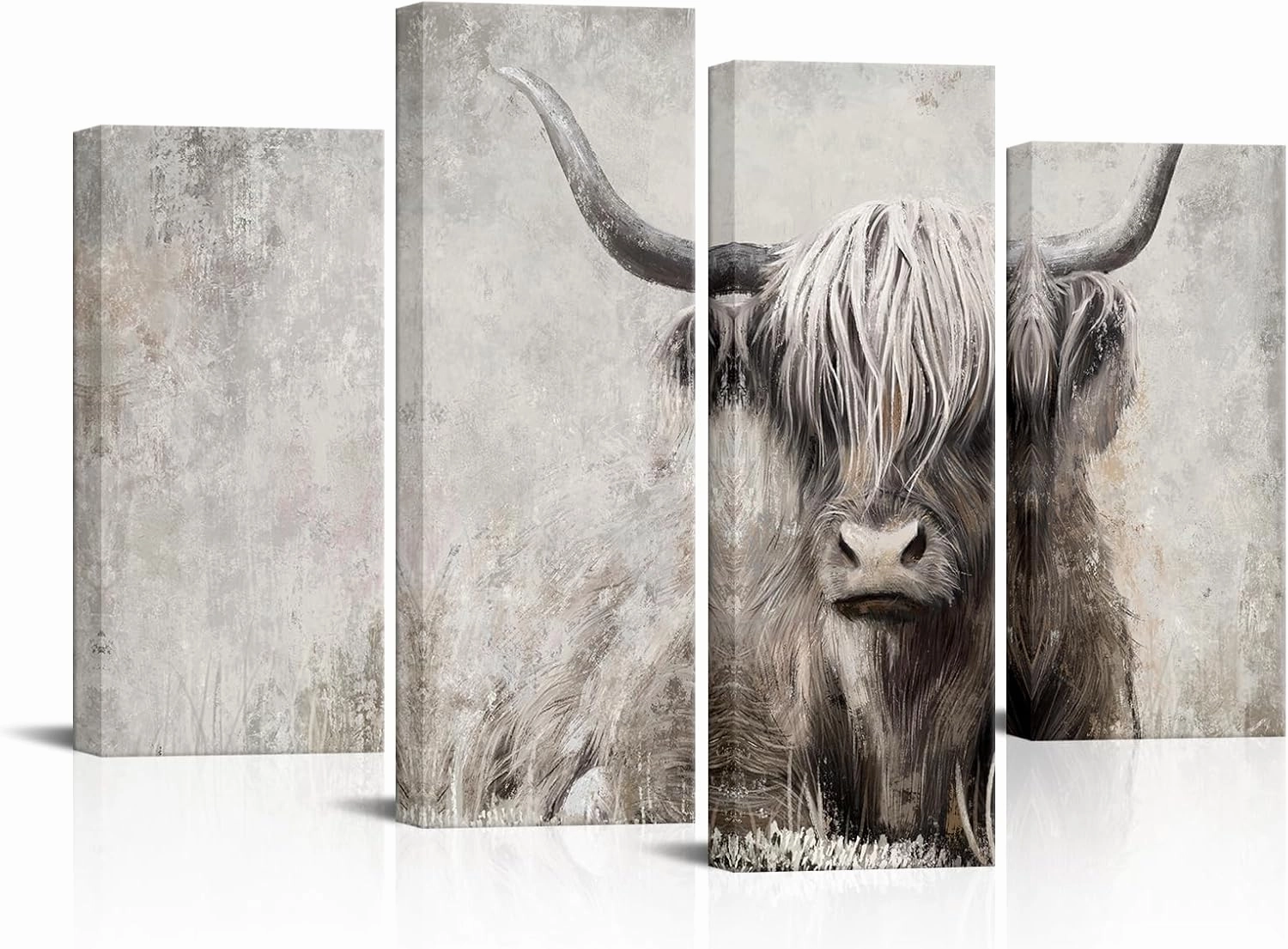 Apicoture Highland Cow Wall Art - Black and White Wildlife Alpine Cow Portrait Paintings Canvas Wall Decor For Walls Framed(Overall 34x48Inch)