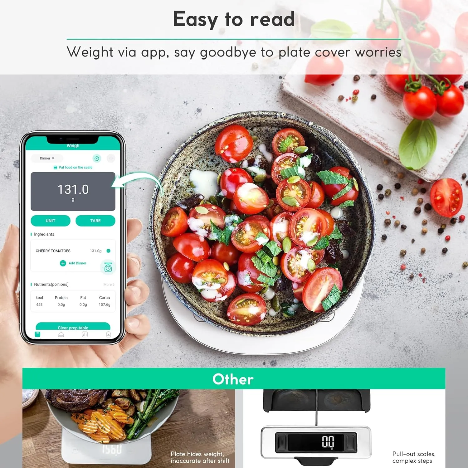 Arboleaf Smart Food Kitchen Scale, 22lb Digital Food Scale with Nutritional Calculator, USB Rechargeable, Smart Weighing with App for Macro, Keto, Calorie, Cooking, Grams and Ounces, 0.1oz/0.5g, White