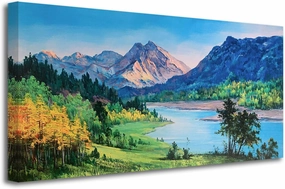 Ardemy Nature Mountain Canvas Wall Art National Park Painting Lake Blue Ridge Landscape Picture, Panoramic Artwork Framed Large Size for Home Office Living Room Bedroom Bathroom Wall Decor, 40"x20"