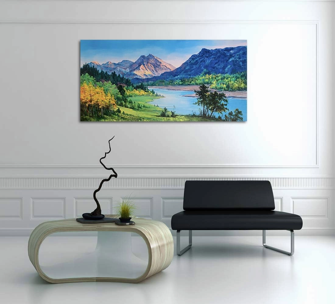 Ardemy Nature Mountain Canvas Wall Art National Park Painting Lake Blue Ridge Landscape Picture, Panoramic Artwork Framed Large Size for Home Office Living Room Bedroom Bathroom Wall Decor, 40"x20"