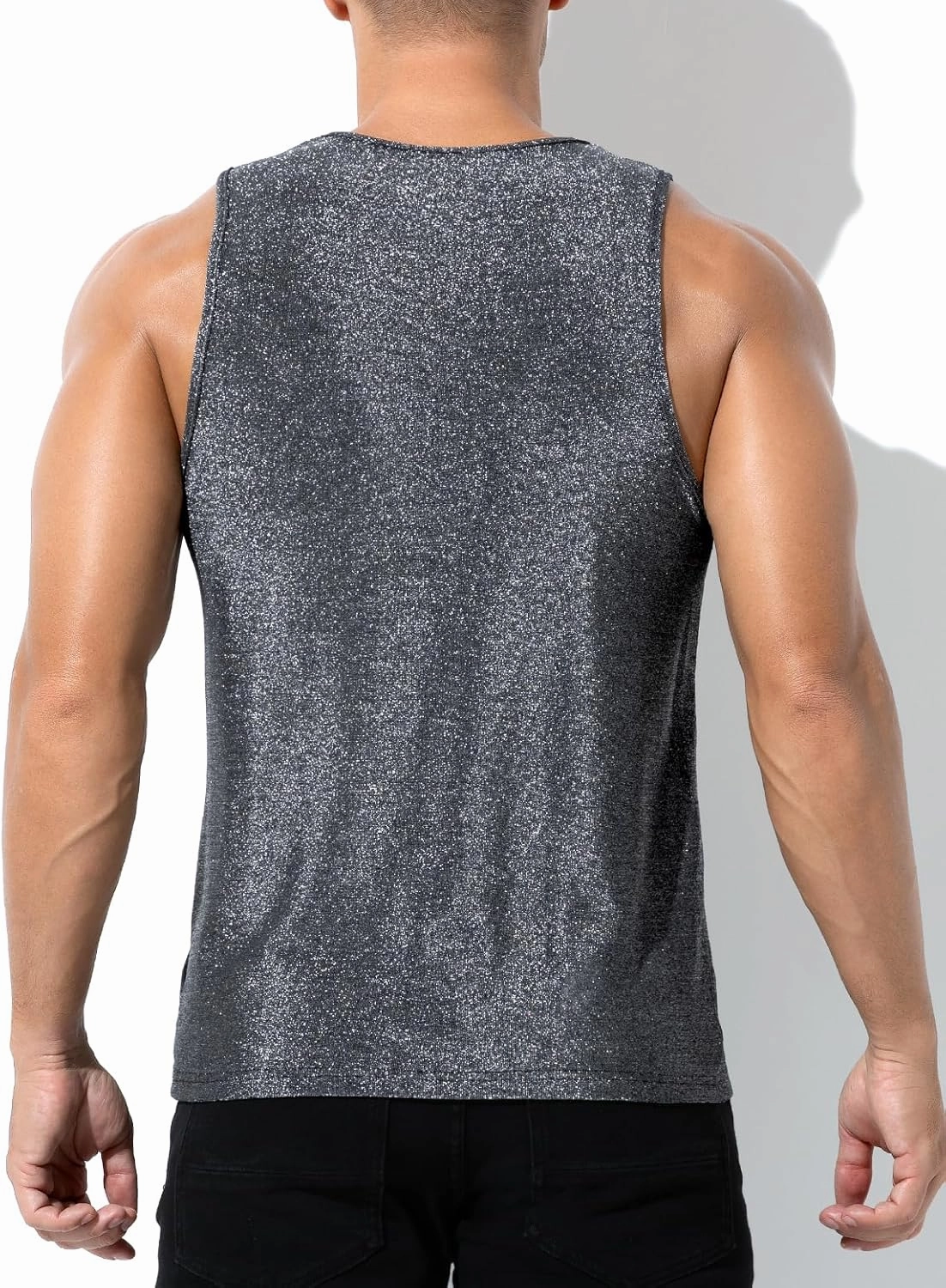 Arjen Kroos Men's Sequin Tank Top, Gold Glitter Rave Sleeve Shirts, Sparkly Disco Mens Vest