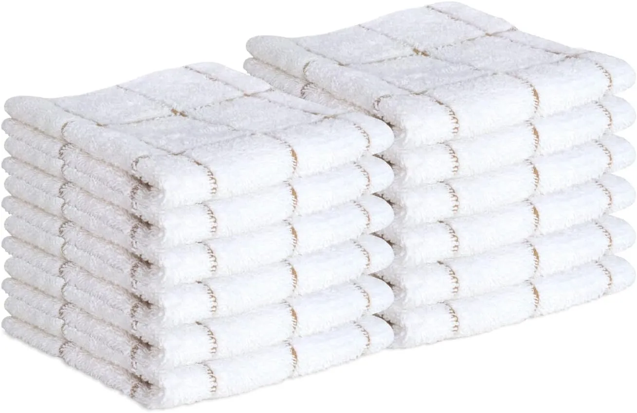 Arkwright Dish Towels for Kitchen - (Pack of 12) Soft, 100% Cotton Terry Dishcloths, Highly Absorbent & Quick Dry, Washcloths for Washing, Drying, and Cleaning Dishes, 12 x 12 in, Tan