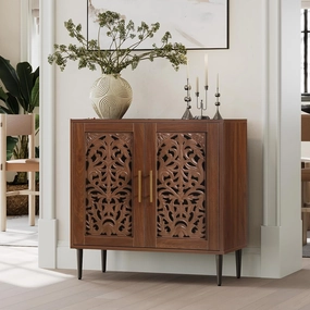 ARTPOWER Accent Cabinet with 2 Doors, Vintage Hollow Carving Buffet Cabinet, Sideboards and Buffets with Storage Credenza for Living Room, Kitchen, Dining Room, Entryway, Hallway, Walnut