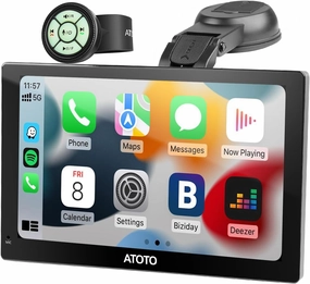 ATOTO P5 9 inch Portable Car Stereo Receivers, Wireless CarPlay Android Auto Touch Screen QLED Glare-Suppressing, Bluetooth, AUX/FM Output, MirrorLink, GPS Navi, Steering Wheel Control, P509SD-S01