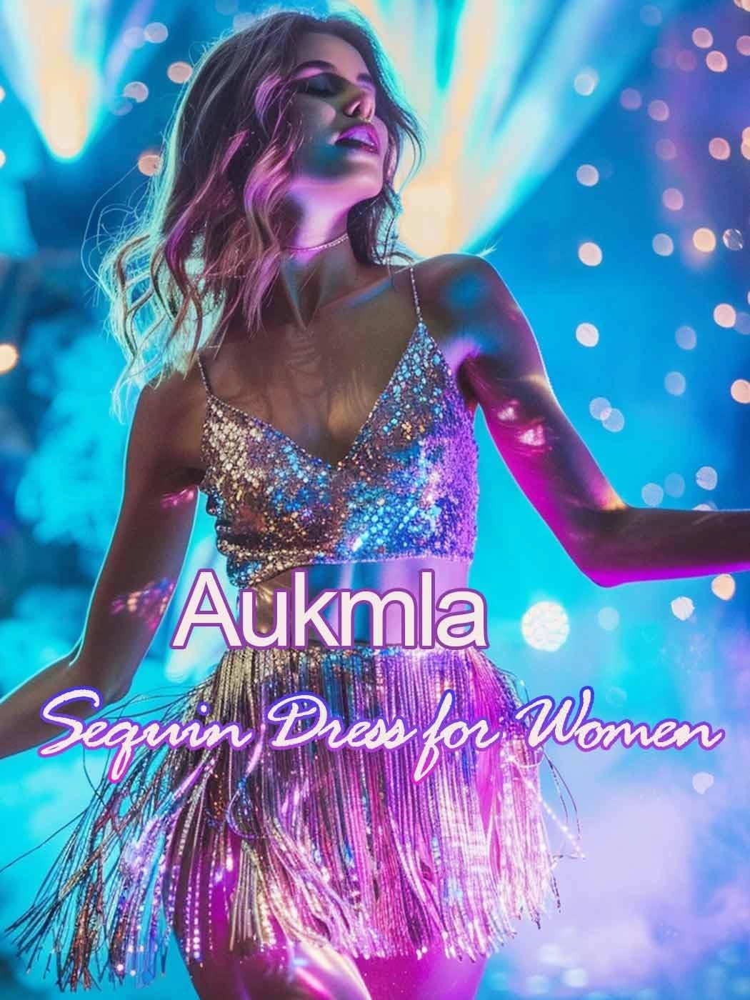 Aukmla Women Sequin Fringe Flapper Mini Dress Spaghetti Strap Latin Dance Tassel Dresses 1920s Dancing Disco Costume