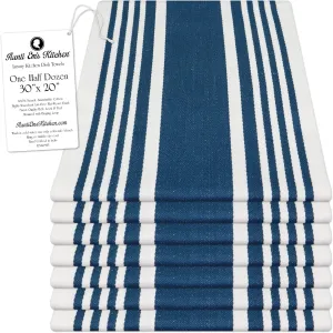 Aunti Em's Kitchen Designer Hand and Kitchen Dish Towels Woven from 100% Responsibly-Farmed, Thick, Luxurious Cotton, Oversized 20 x 30 inches, One Half Dozen, Marine Stripe