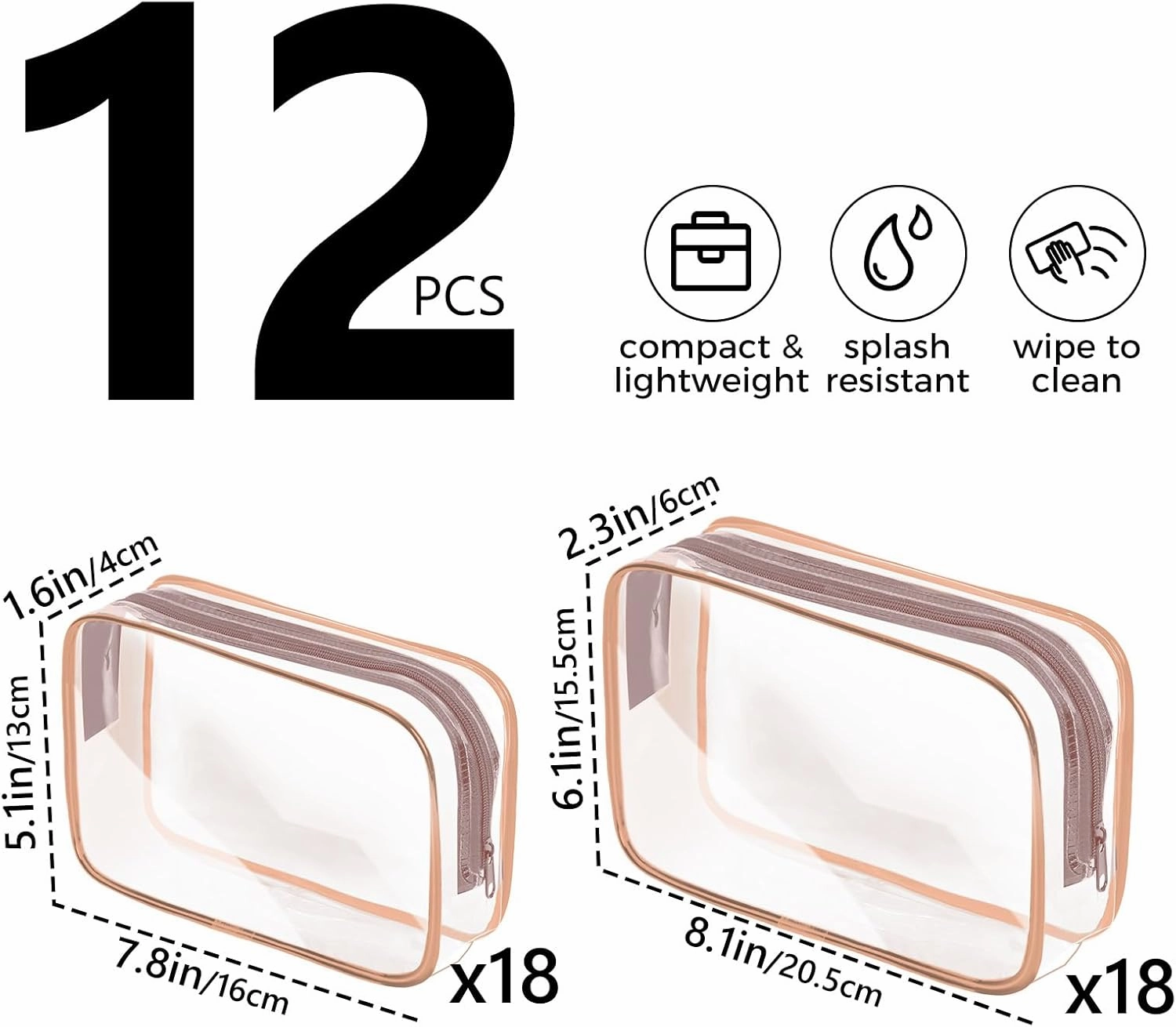 AURUZA Clear Makeup Bag, 12PCS TSA Approved Cosmetic Travel Toiletry Organizer, Quart Size Carry On Compliant, Water Resistant Airport Airline Essentials