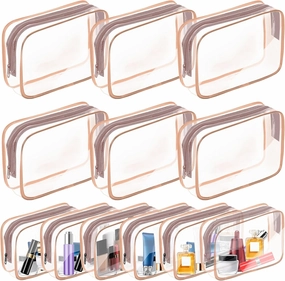 AURUZA Clear Makeup Bag, 12PCS TSA Approved Cosmetic Travel Toiletry Organizer, Quart Size Carry On Compliant, Water Resistant Airport Airline Essentials