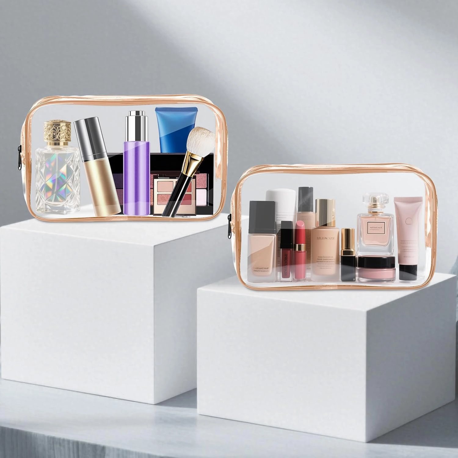 AURUZA Clear Makeup Bag, 12PCS TSA Approved Cosmetic Travel Toiletry Organizer, Quart Size Carry On Compliant, Water Resistant Airport Airline Essentials