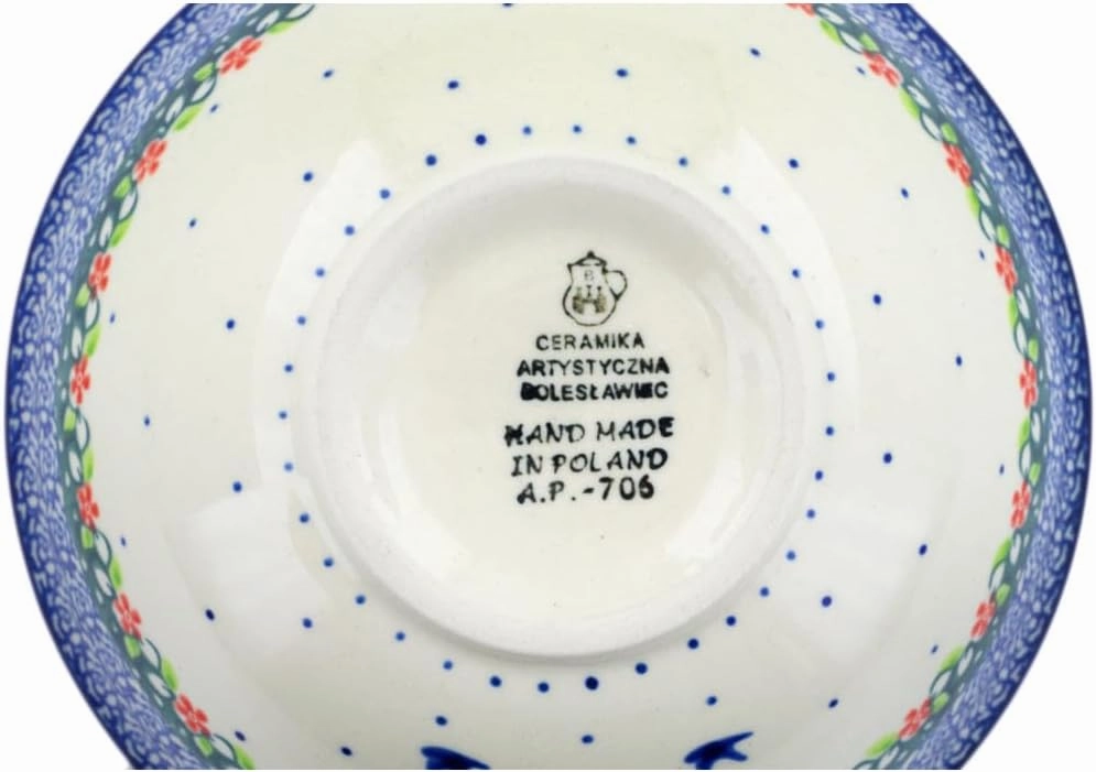 Authentic Polish Pottery Bowl 6-inch in Bird Princess Design Handmade in Bolesławiec Poland by Ceramika Artystyczna   Certificate of Authenticity
