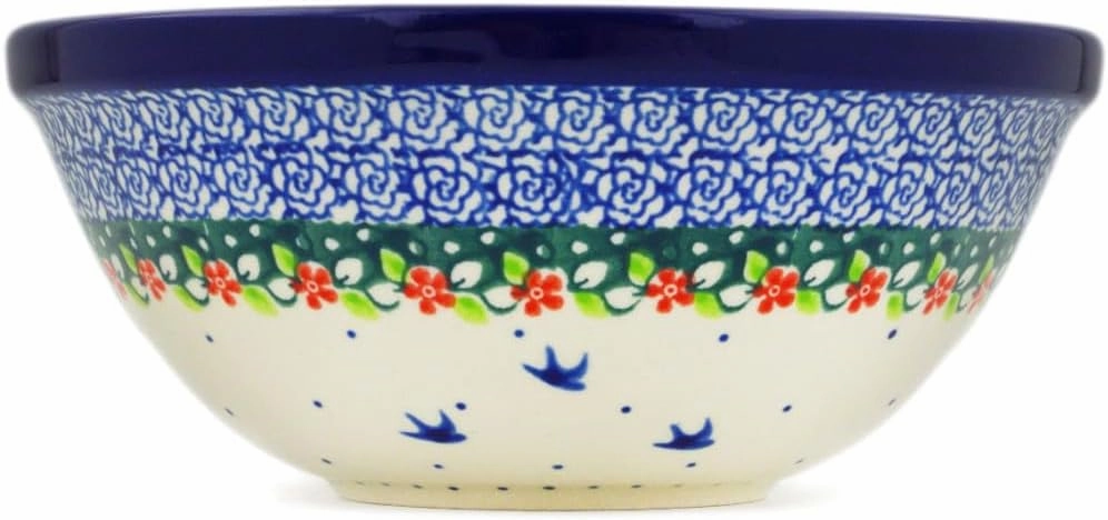 Authentic Polish Pottery Bowl 6-inch in Bird Princess Design Handmade in Bolesławiec Poland by Ceramika Artystyczna   Certificate of Authenticity
