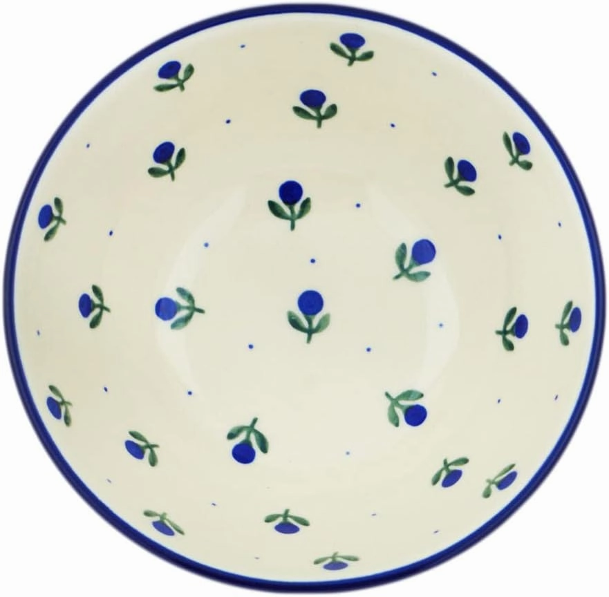 Authentic Polish Pottery Bowl 6-inch in Blue Buds Design Handmade in Bolesławiec Poland by Ceramika Artystyczna   Certificate of Authenticity