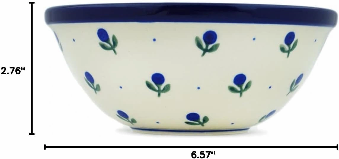 Authentic Polish Pottery Bowl 6-inch in Blue Buds Design Handmade in Bolesławiec Poland by Ceramika Artystyczna   Certificate of Authenticity