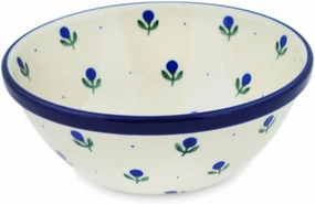 Authentic Polish Pottery Bowl 6-inch in Blue Buds Design Handmade in Bolesławiec Poland by Ceramika Artystyczna   Certificate of Authenticity