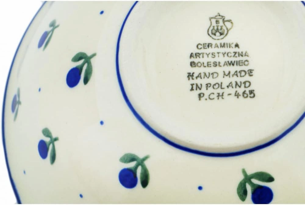 Authentic Polish Pottery Bowl 6-inch in Blue Buds Design Handmade in Bolesławiec Poland by Ceramika Artystyczna   Certificate of Authenticity