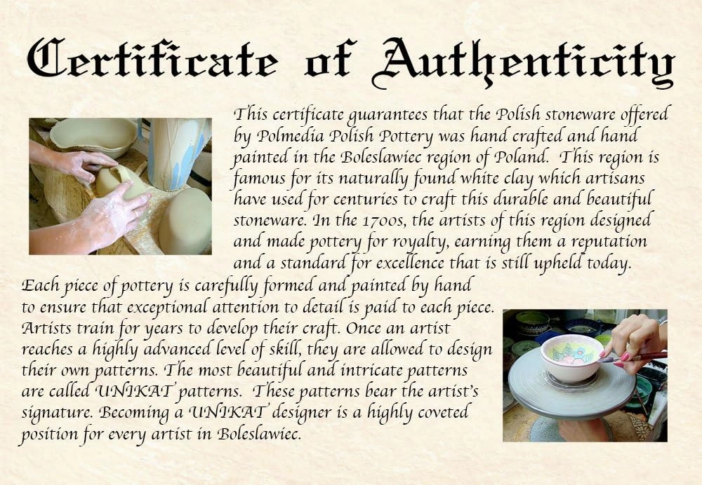 Authentic Polish Pottery Bowl 6-inch Signature UNIKAT in Enchanted Spring Design Handmade in Bolesławiec Poland by Ceramika Artystyczna   Certificate of Authenticity