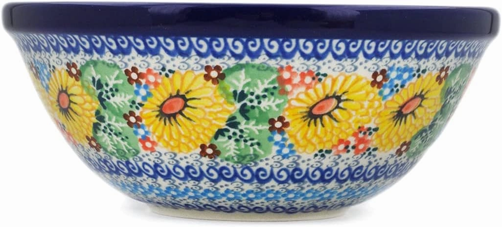 Authentic Polish Pottery Bowl 6-inch Signature UNIKAT in Enchanted Spring Design Handmade in Bolesławiec Poland by Ceramika Artystyczna   Certificate of Authenticity
