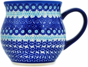Authentic Polish Pottery Bubble Mug 12 oz Signature UNIKAT in Cobalt Winter Frost Design Handmade in Bolesławiec Poland by Ceramika Dalia   Certificate of Authenticity