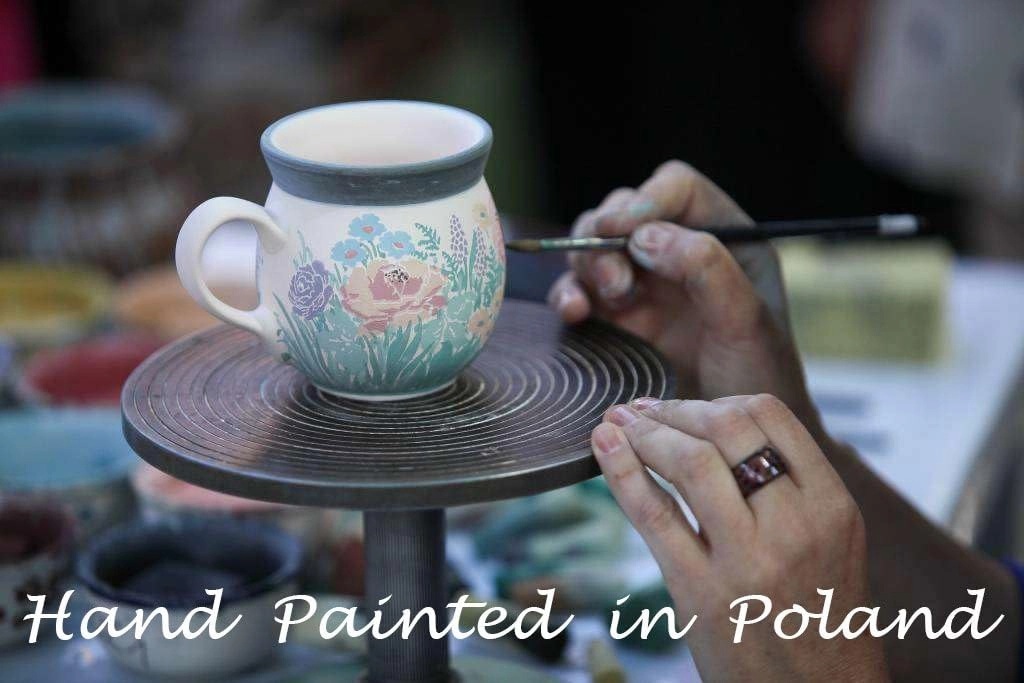 Authentic Polish Pottery Bubble Mug 12 oz Signature UNIKAT in Cobalt Winter Frost Design Handmade in Bolesławiec Poland by Ceramika Dalia   Certificate of Authenticity